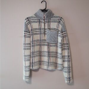 Plaid Turtleneck Sweater - Gray and Cream